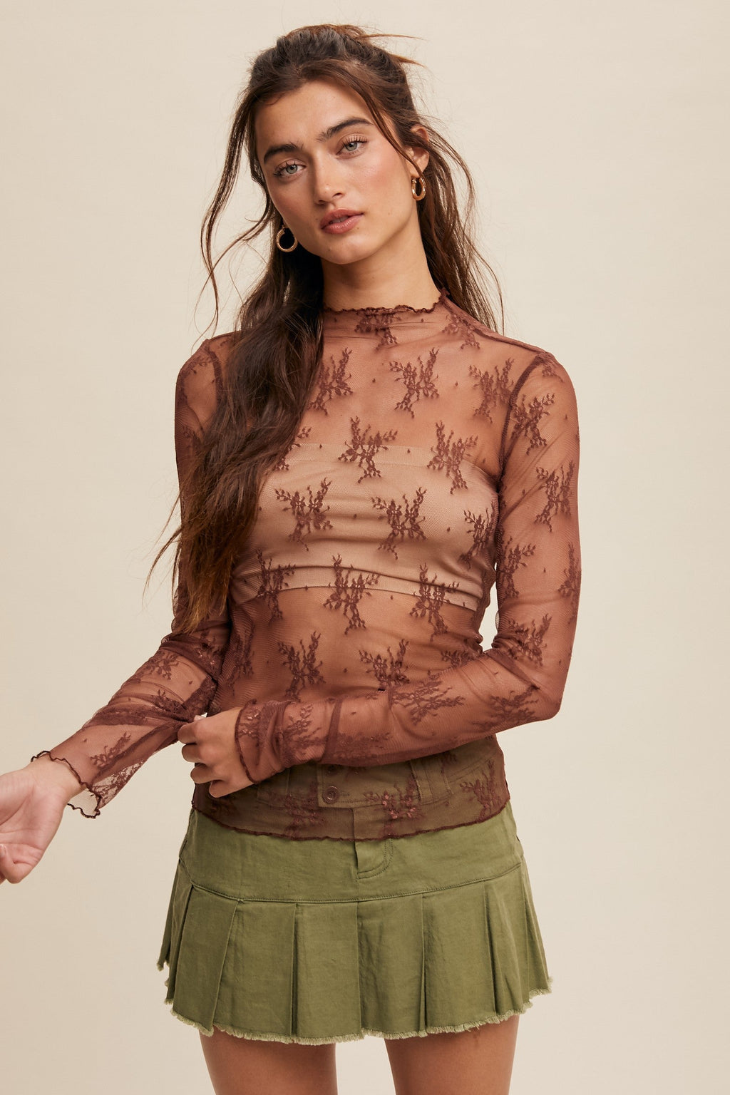 Sheer Mesh Embroidery Top