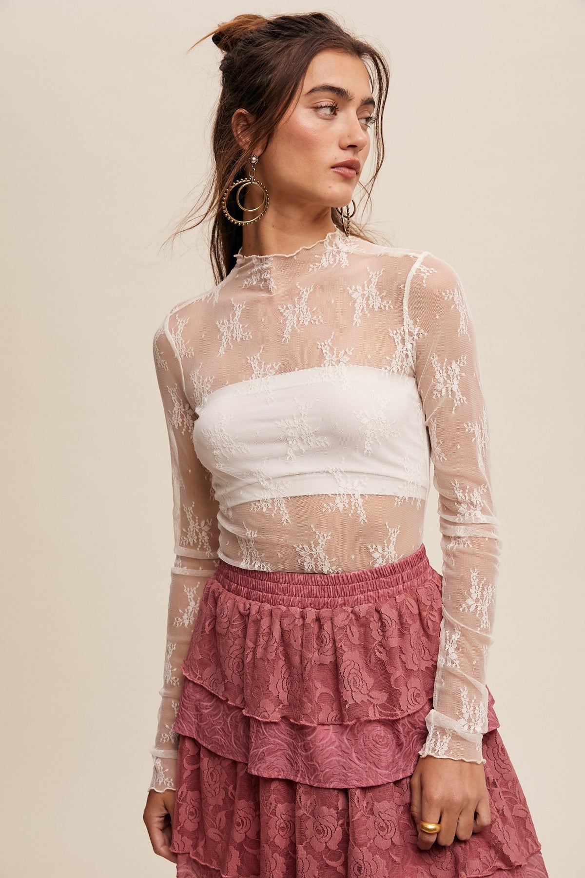 Sheer Mesh Embroidery Top