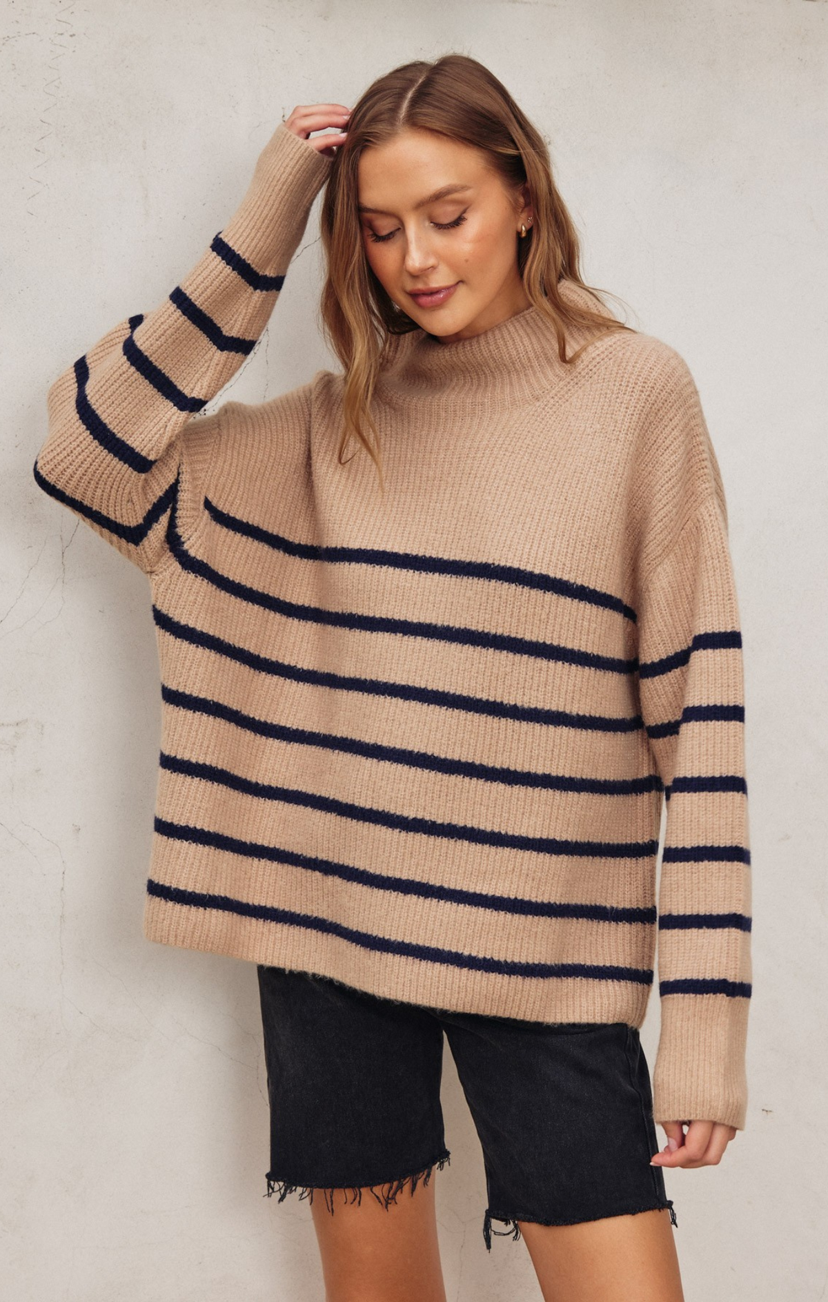Cheeky Stripes Mock Neck Tee