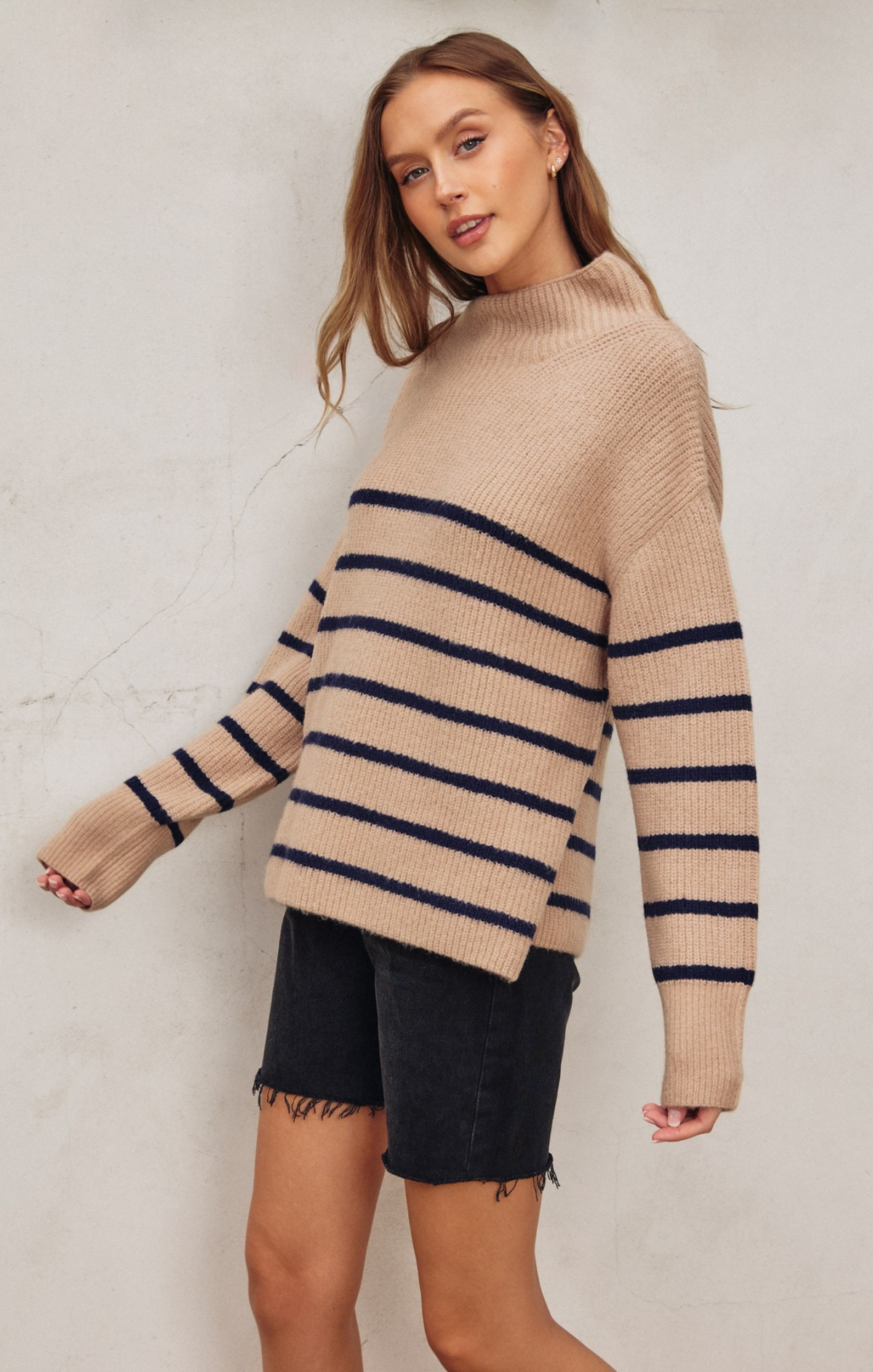 Cheeky Stripes Mock Neck Tee