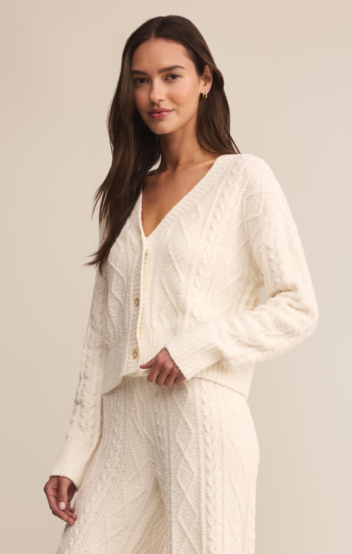 Fluffy Cable Button Cardigan