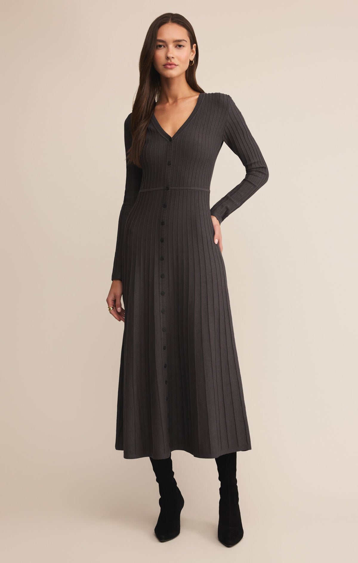 Cozy V-Neck Midi Dress