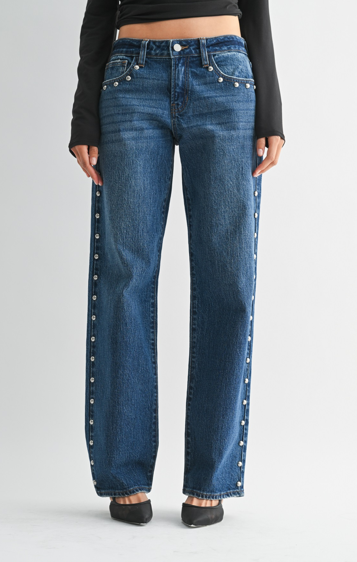 Studded Low Rise Relaxed Jeans