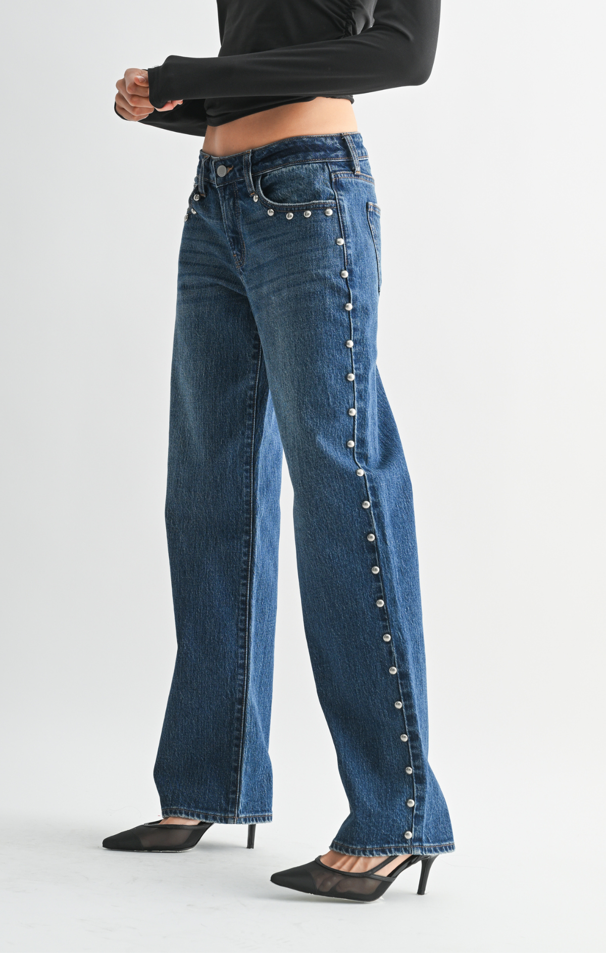 Studded Low Rise Relaxed Jeans