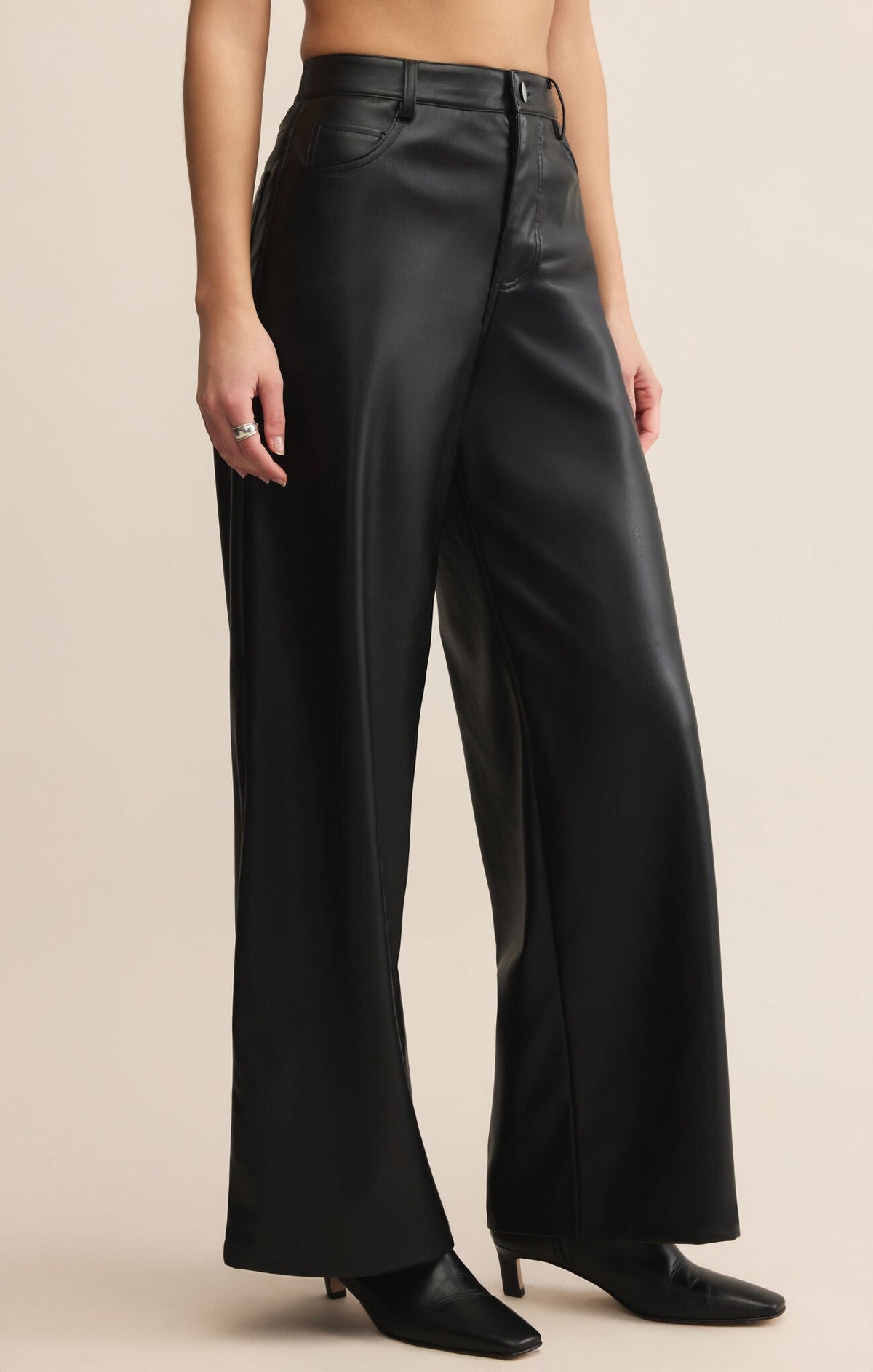 Bold Wide-Leg Leather Pants