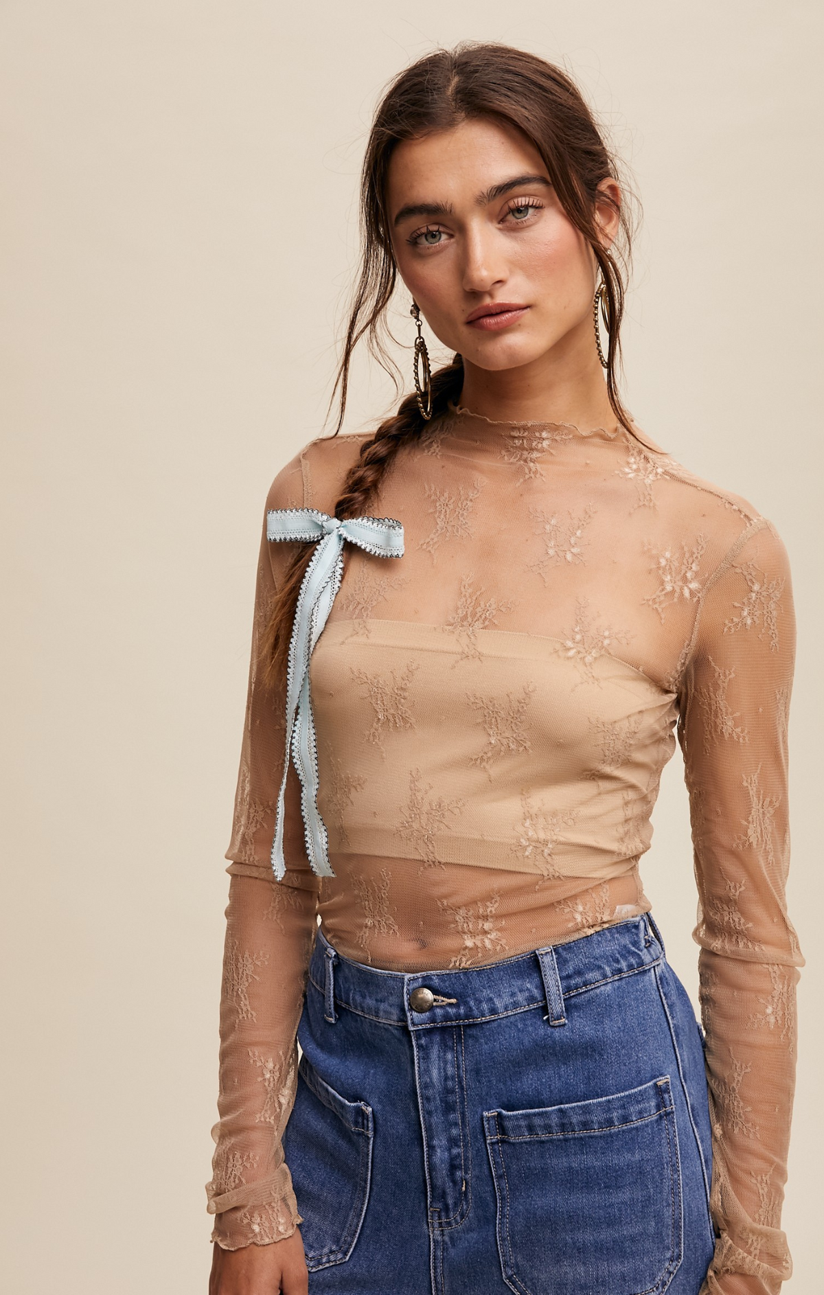 Sheer Mesh Embroidery Top