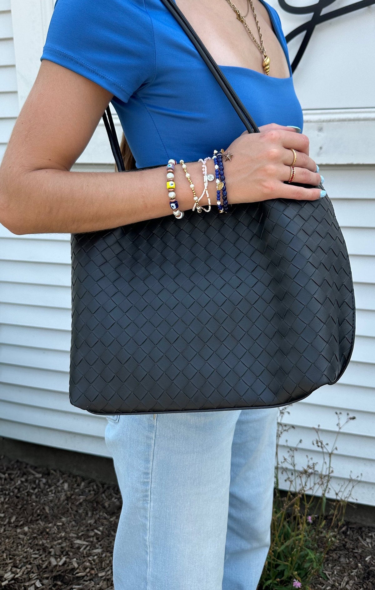 Textured Charm Tote Bag