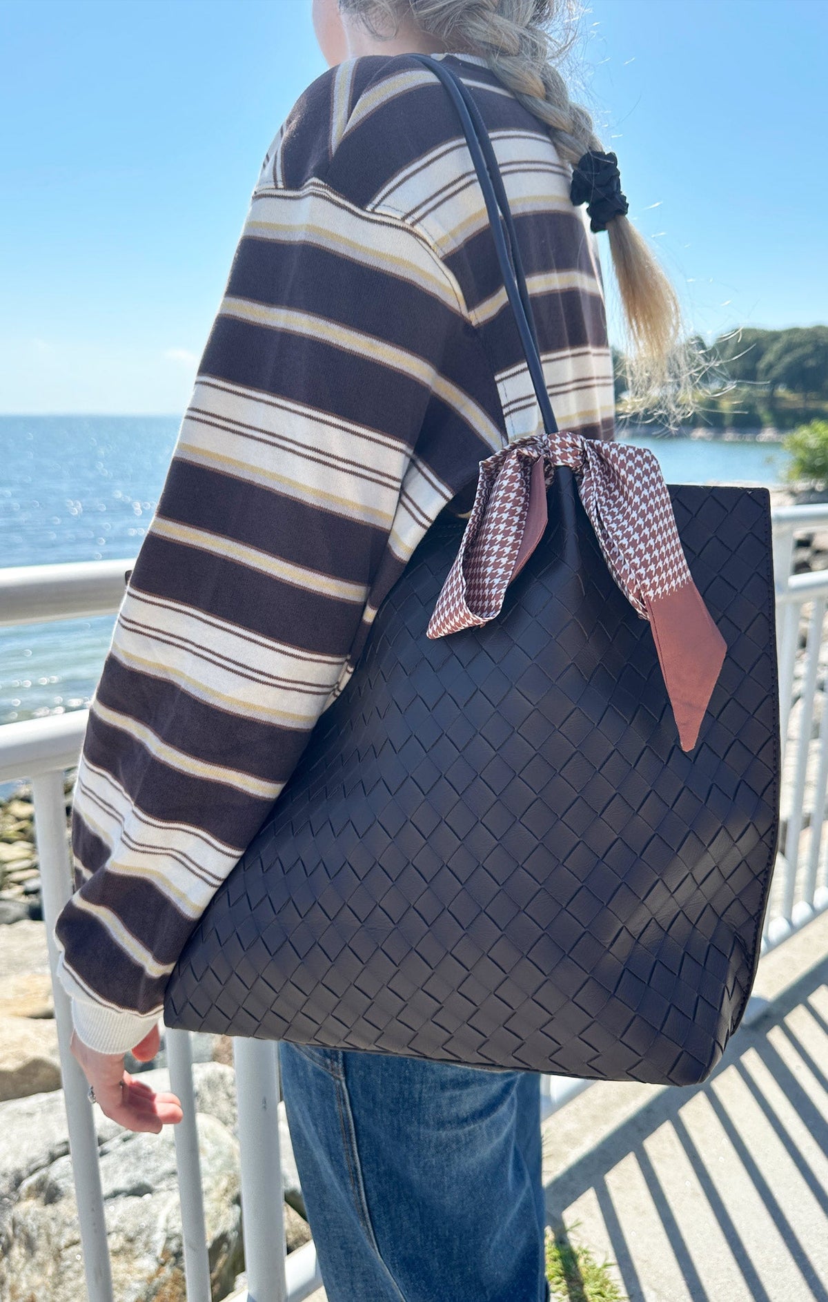 Textured Charm Tote Bag
