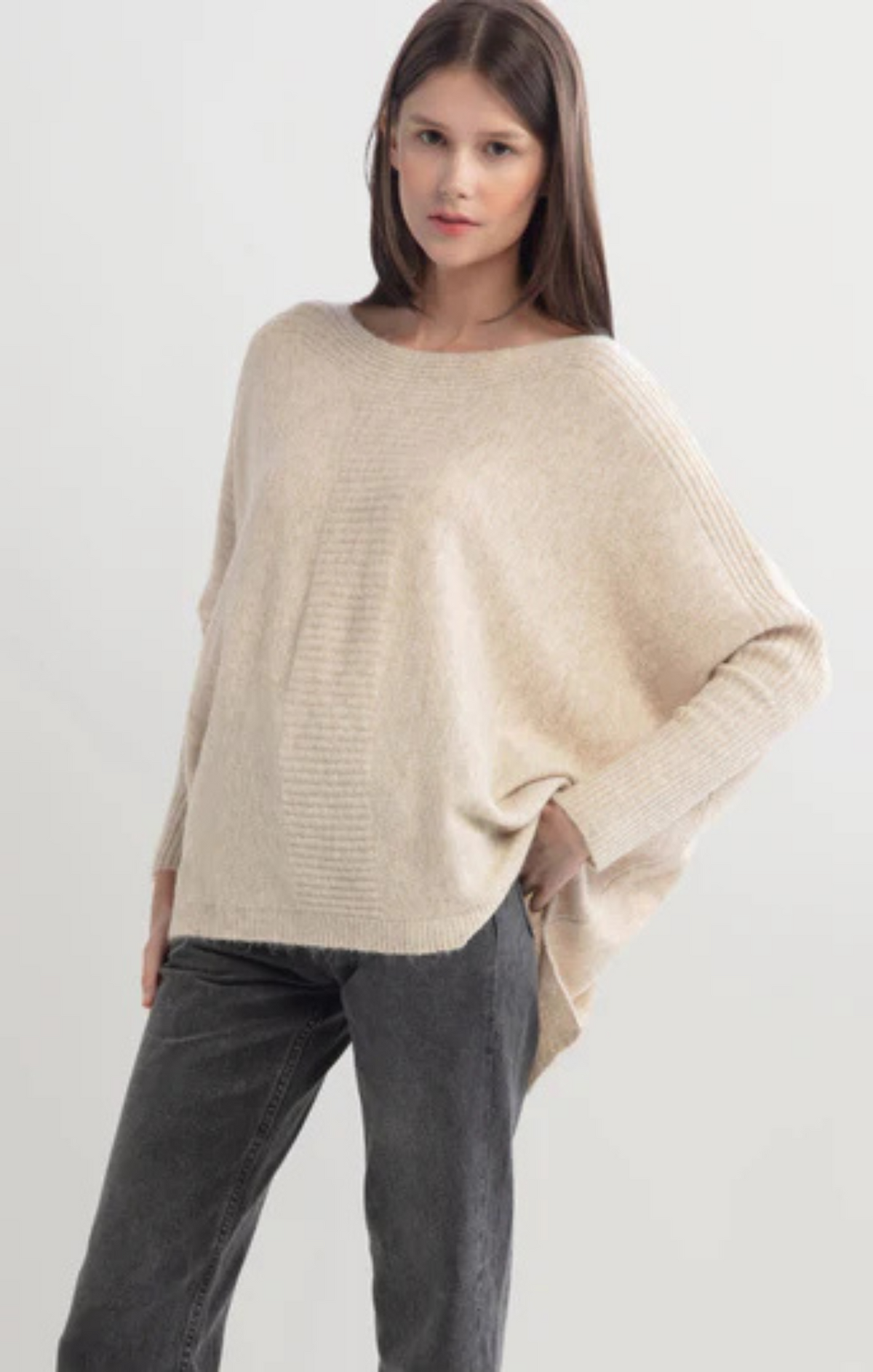Beige Batwing Sleeve Knit