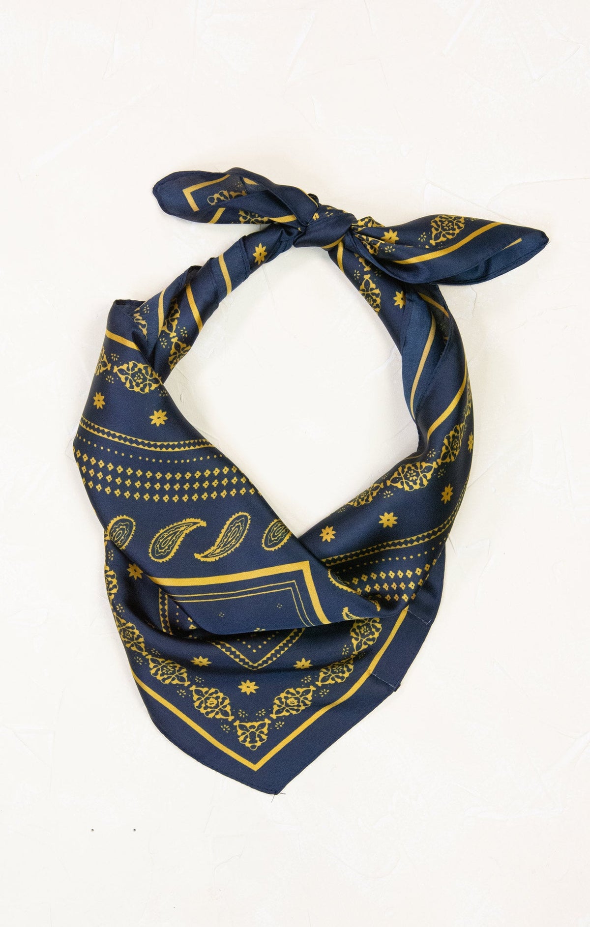 Dark Blue Gold Paisley Print Silk Square Scarf